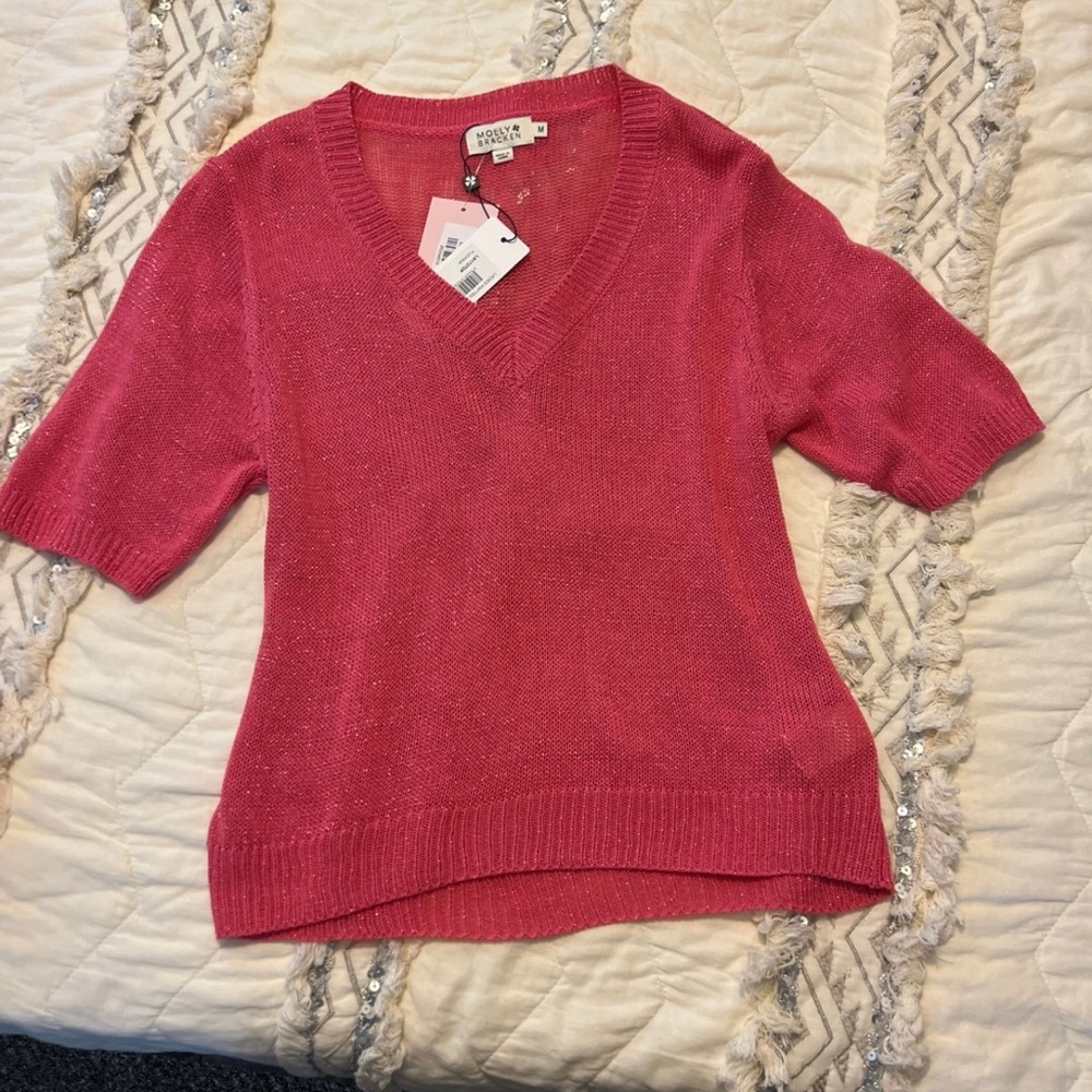 Molly Bracken sparkling Pink V-Neck Sweater